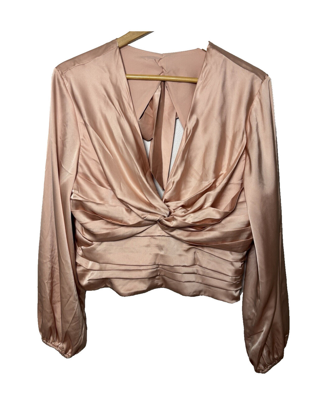 Express soft pink blouse satin long sleeve open bow back Size XL Ballet NEW